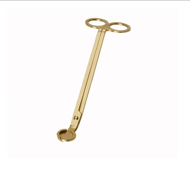 Gold metallic candle wick trimmer with oval-ring handles