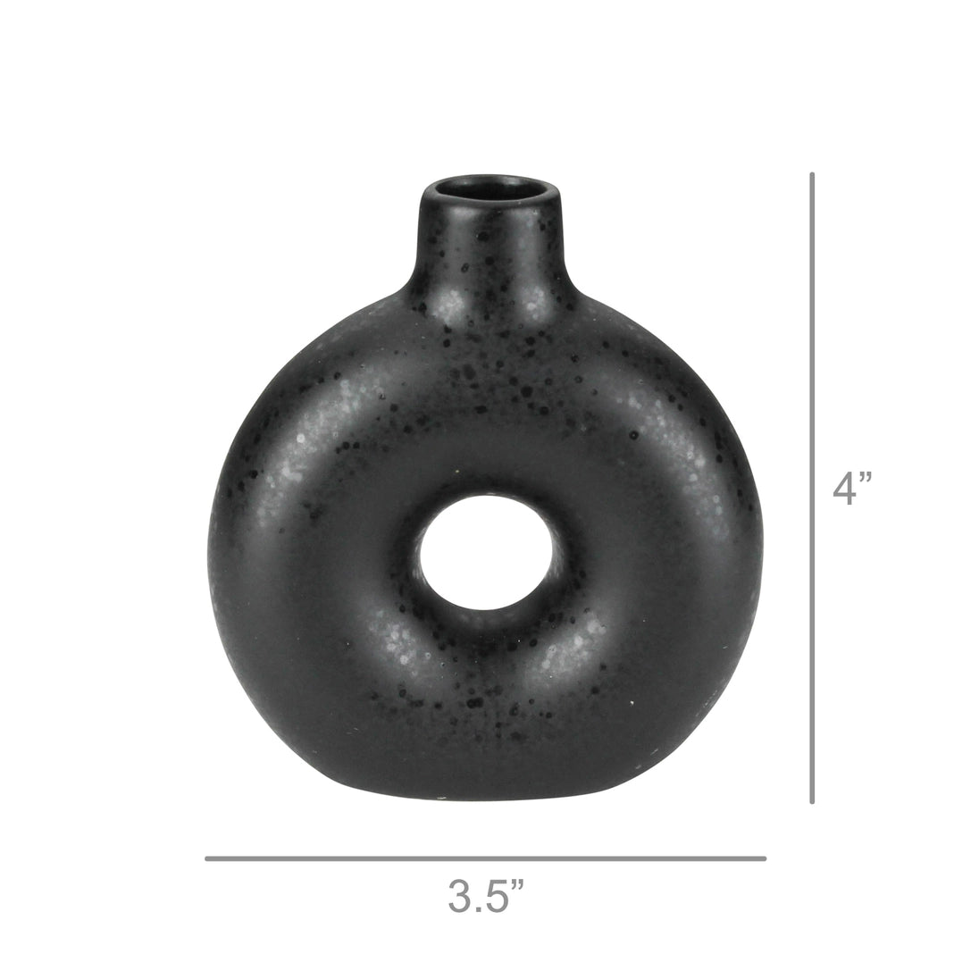 Orie ceramic vase in matte black, 3.5 in wide x 4 in tall, round body with cutout hole.