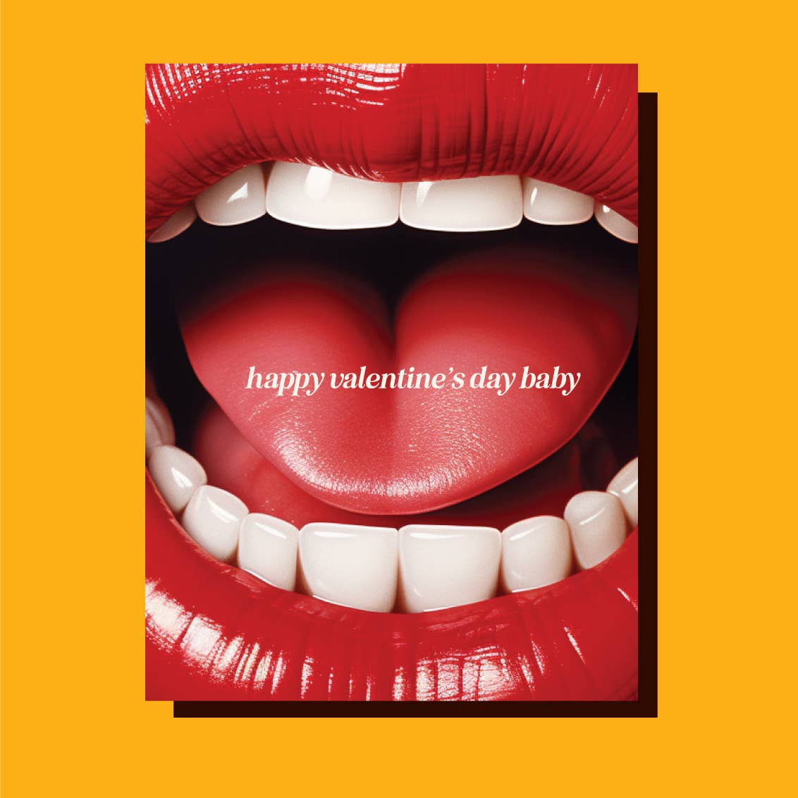 Valentine’s Day card with red lips, white teeth, and 'happy valentine's day baby' text