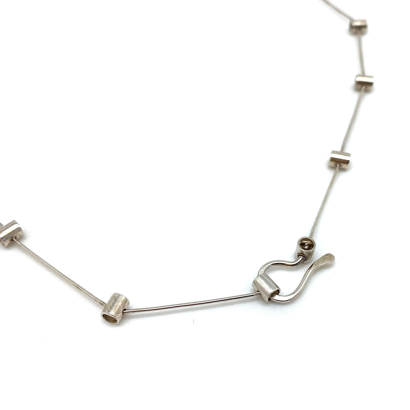 Sterling silver pivot necklace with hook clasp and bar link chain