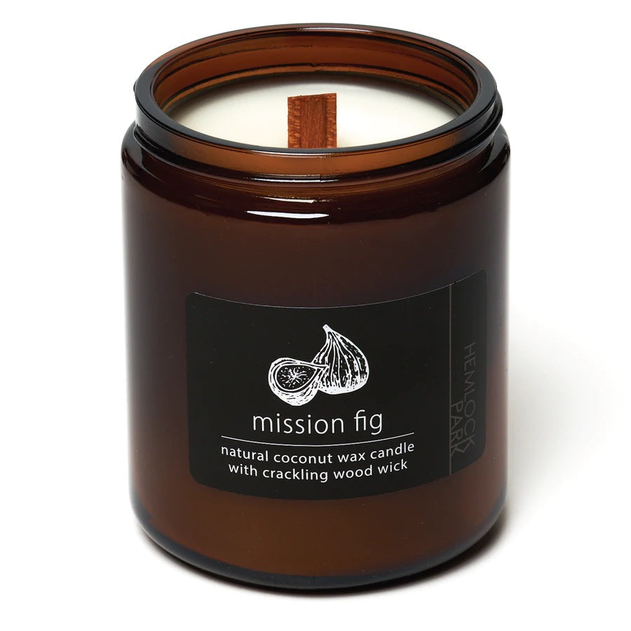 Coconut wax candle jar, mission fig scent, with crackling wood wick