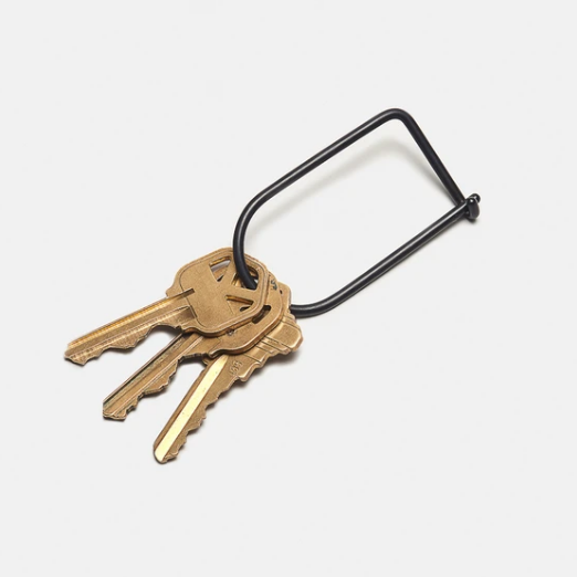 Black metal keyring with four keys and a curved U-shaped loop