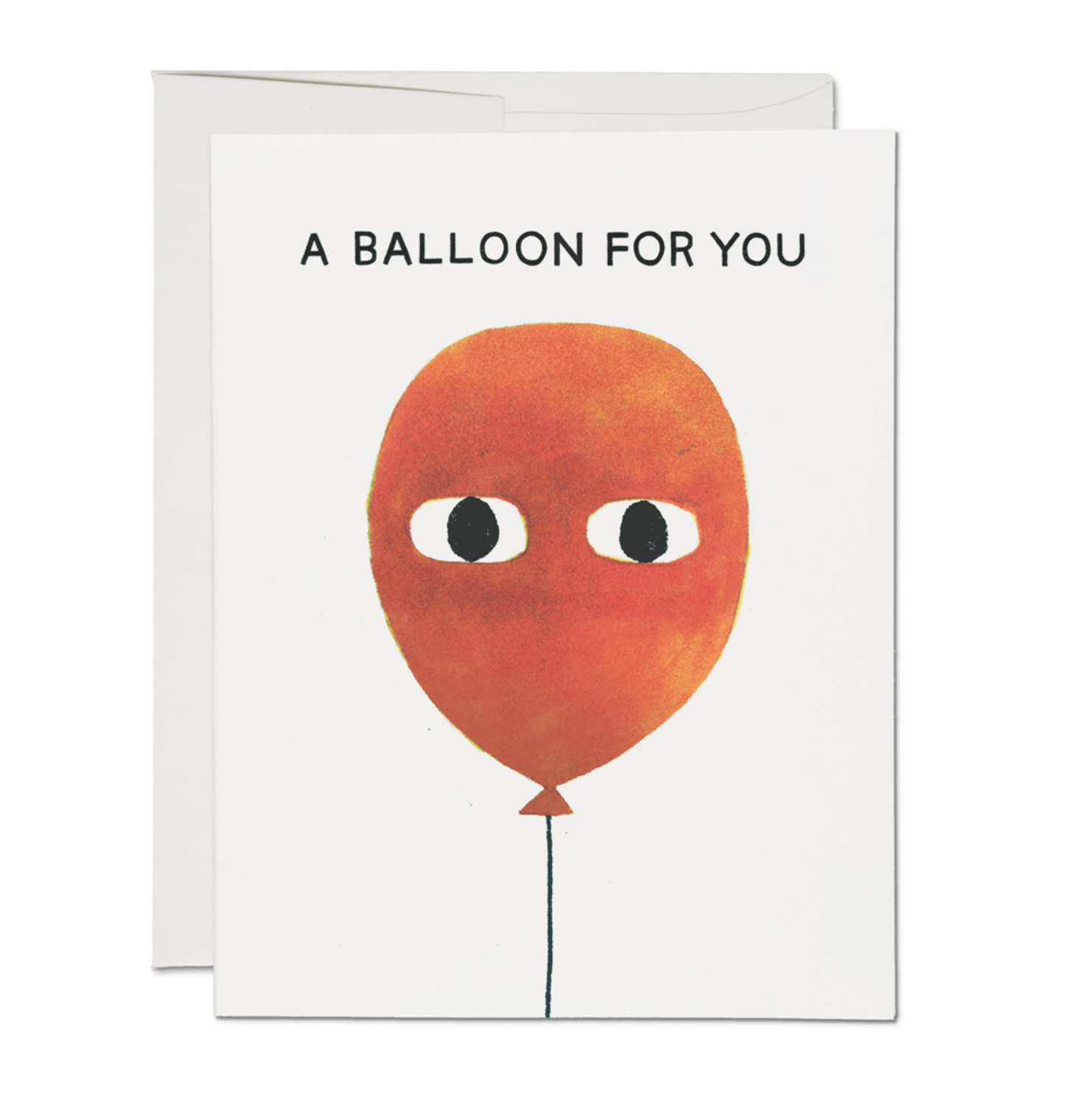 Friendship greeting card: white cover, “A BALLOON FOR YOU” and orange balloon face