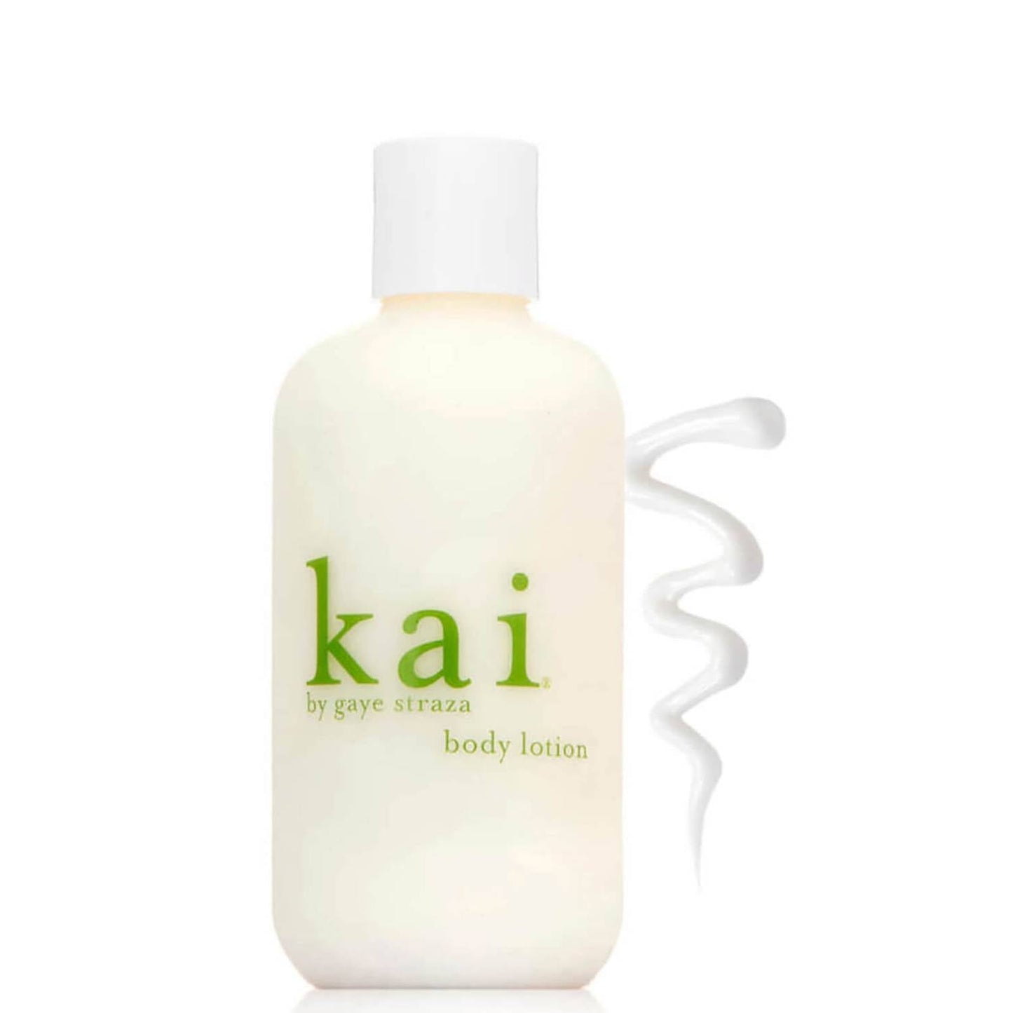 Kai body lotion bottle, 8 oz, white pump top with pale cream liquid