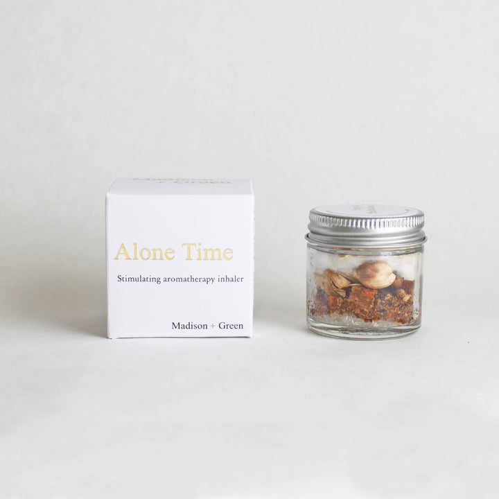 Aromatherapy inhaler set: Alone Time box and small glass jar