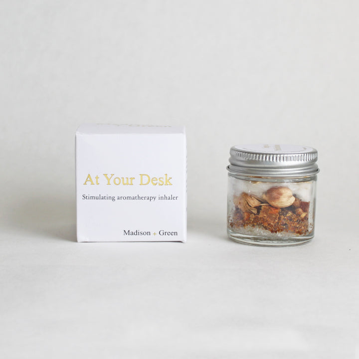 Aromatherapy inhaler set: At Your Desk box and small glass jar