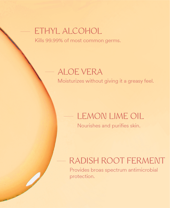 Hydrating hand sanitizer ingredient claims with ethyl alcohol, aloe vera, lemon oil
