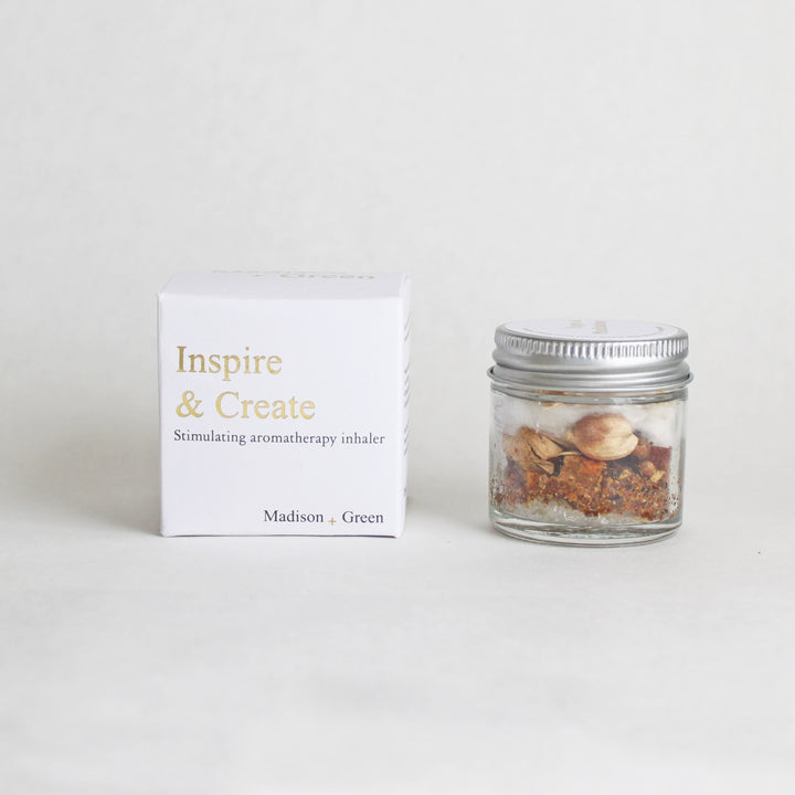 Aromatherapy inhaler set: Inspire & Create box and small glass jar