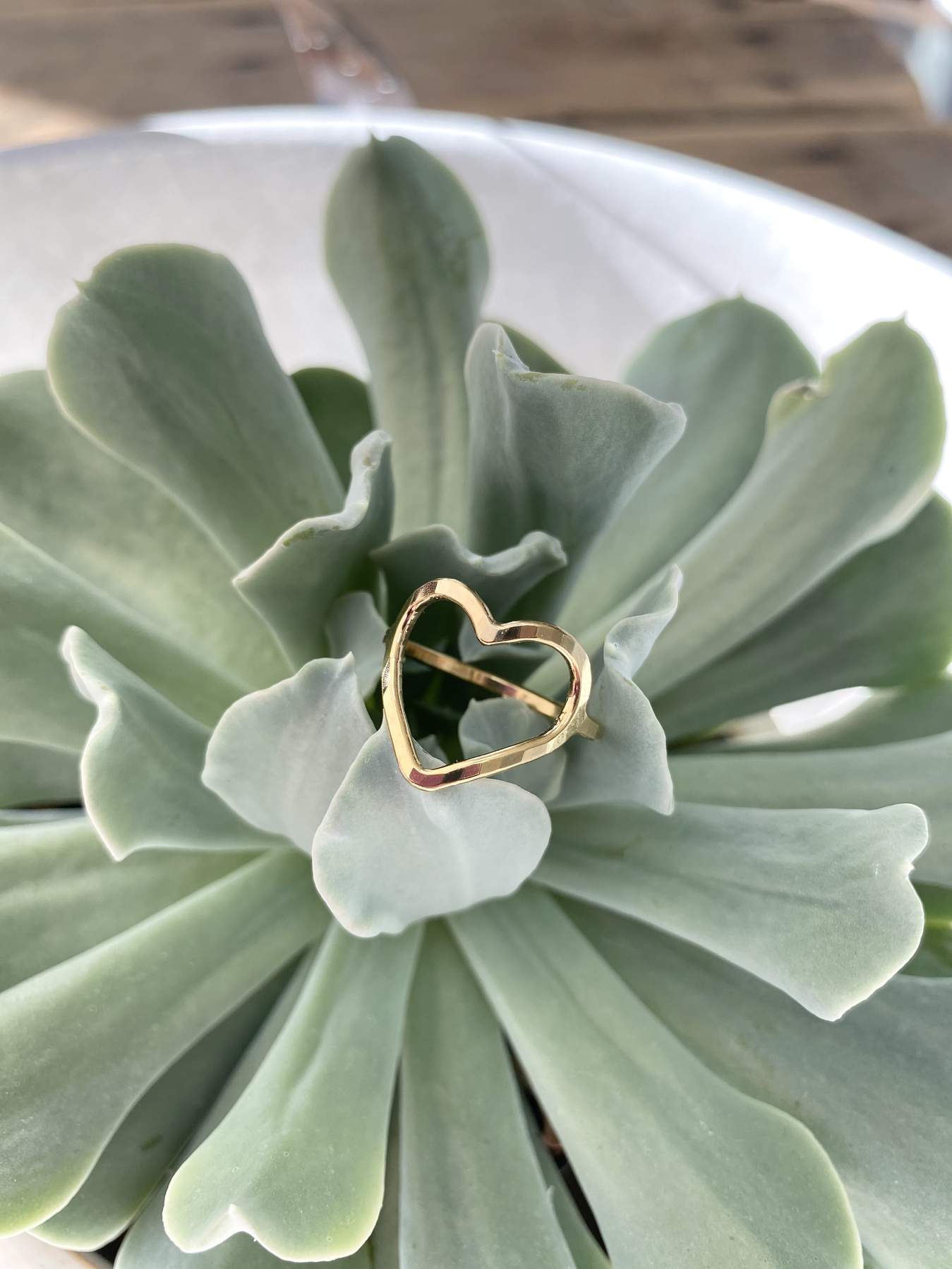 Gold-filled open heart ring with rounded heart outline and thick band