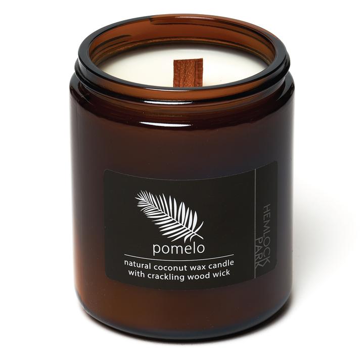 Coconut wax candle jar, pomelo scent, with crackling wood wick