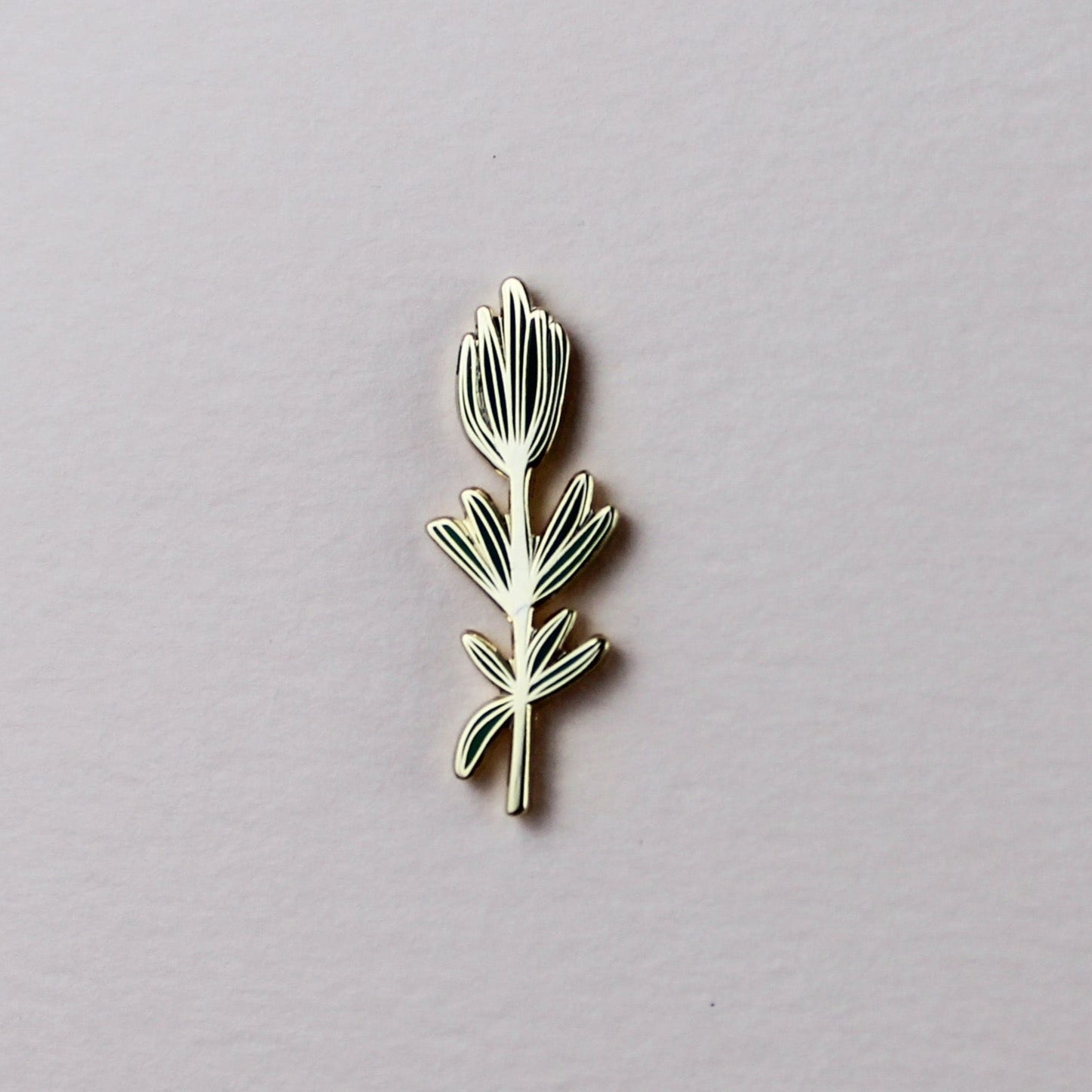 Rosemary enamel pin, silver-tone sprig with white enamel leaf lines and green accents