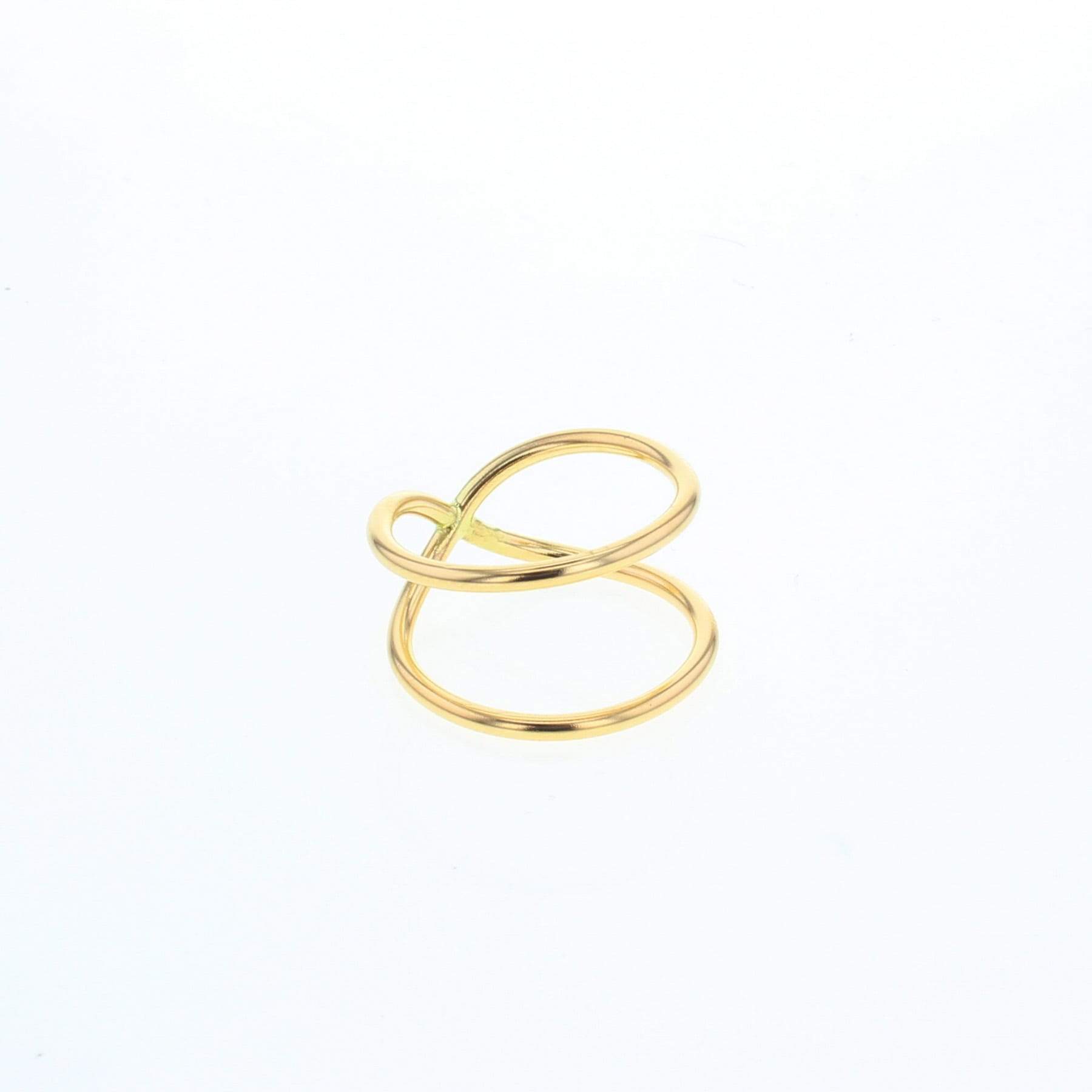 Gold filled interlocking ring with two smooth loop bands