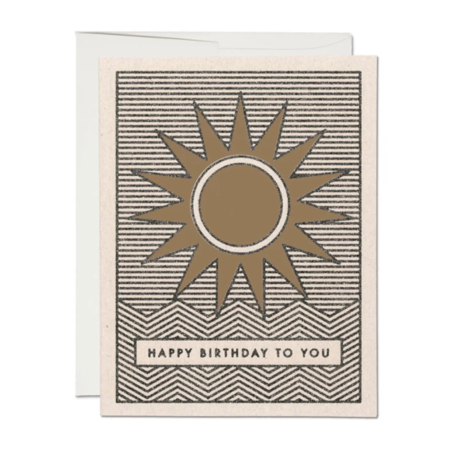 Birthday card with striped sun illustration and 'Happy Birthday to You' greeting