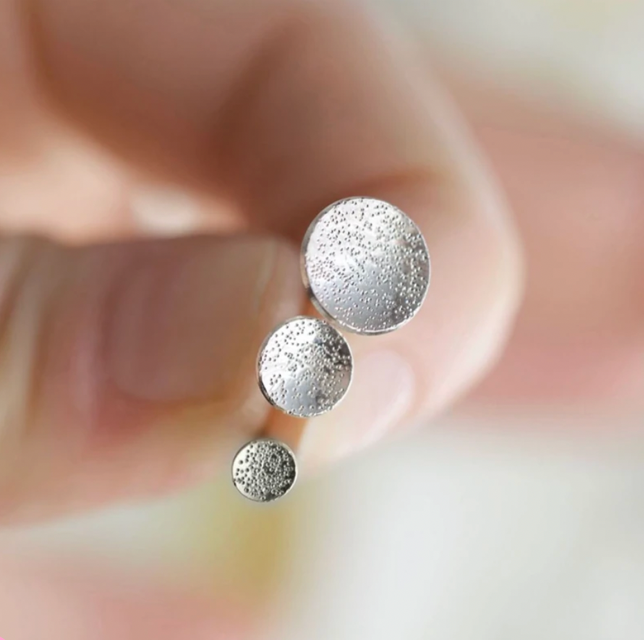 Sterling silver diamond-dusted dot stud earrings with round speckled discs