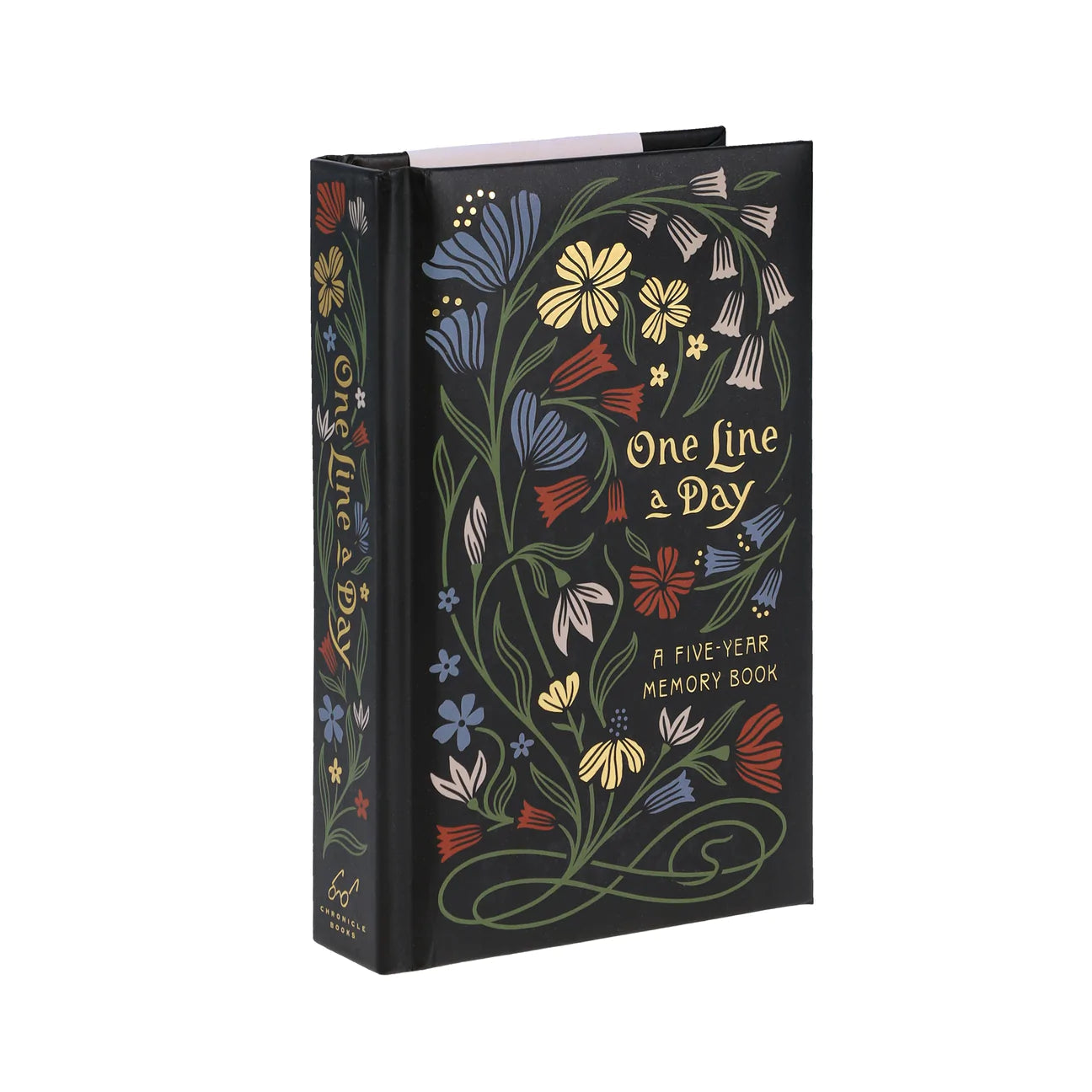 Five-year memory journal with dark floral cover and "One line a Day" title