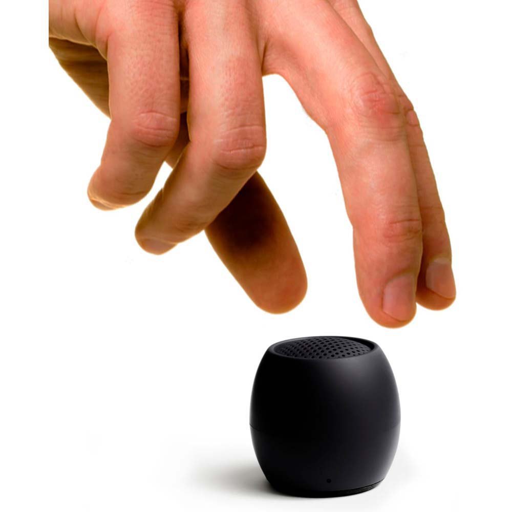 Black mini wireless speaker, round compact design with top speaker grille
