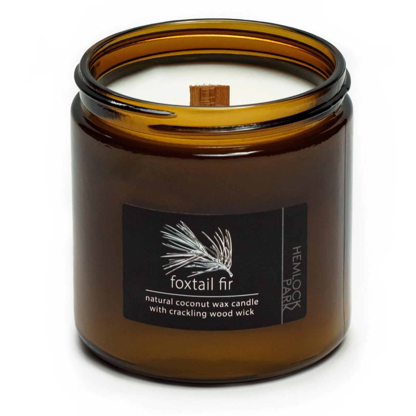 Coconut wax candle jar, foxtail fir scent, with crackling wood wick
