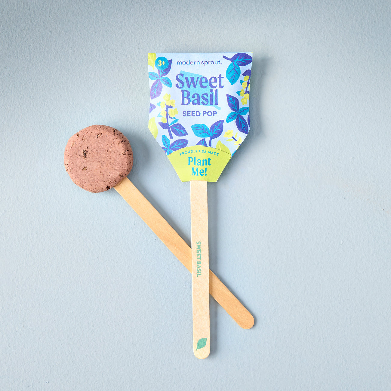 Sweet basil seed pop stick with seed packet and wooden planting handle
