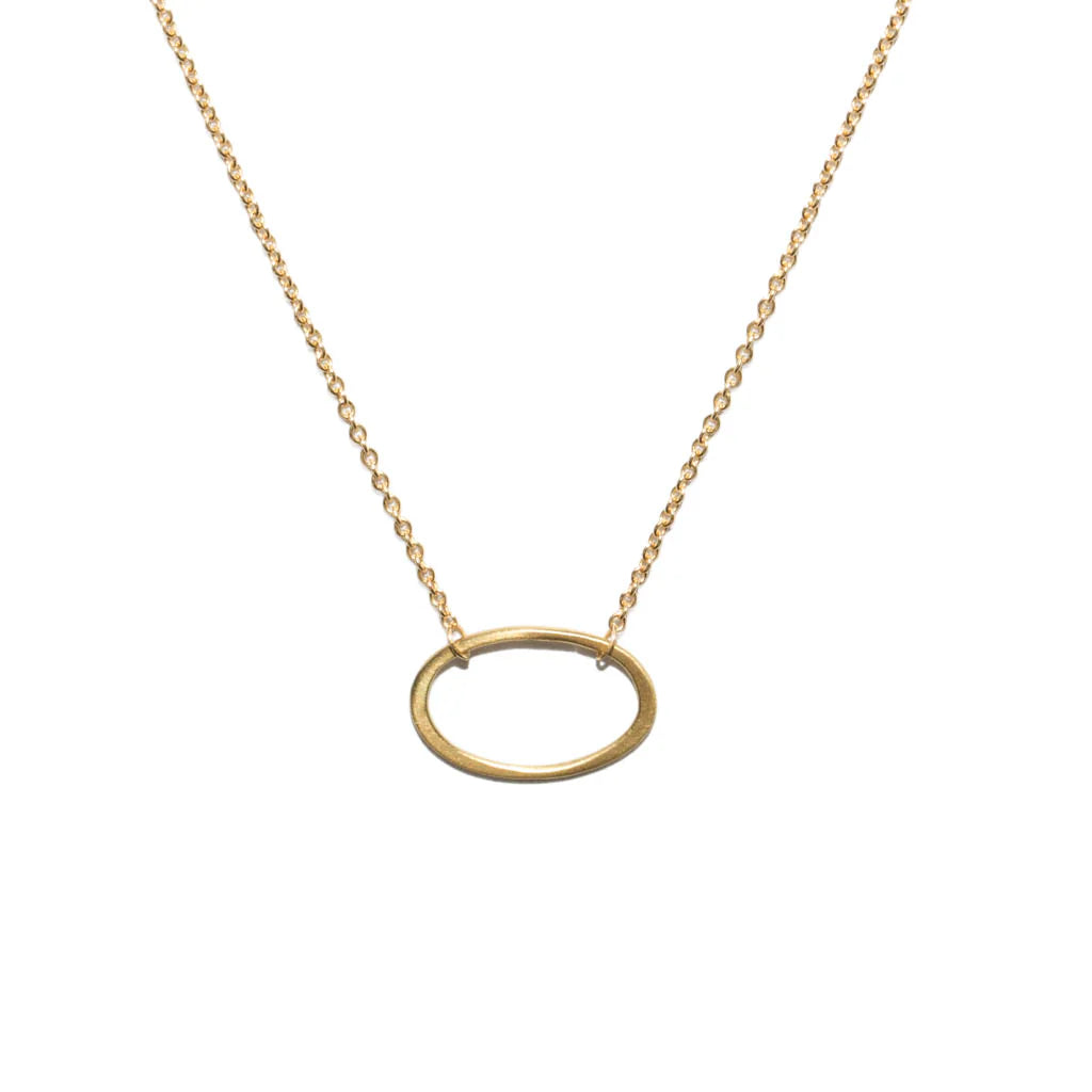Mini oval gold pendant necklace with fine chain, 14k gold tone oval charm