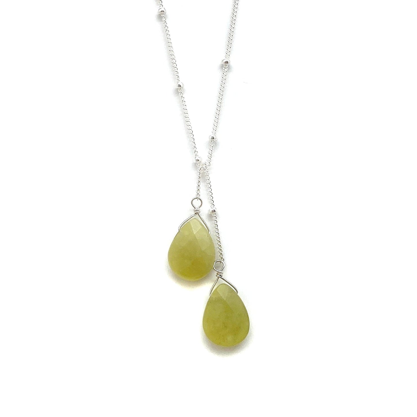 Sterling silver lariat necklace with two yellow teardrop stones