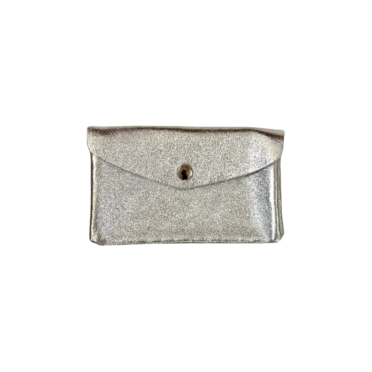 Silver metallic leather wallet with snap closure