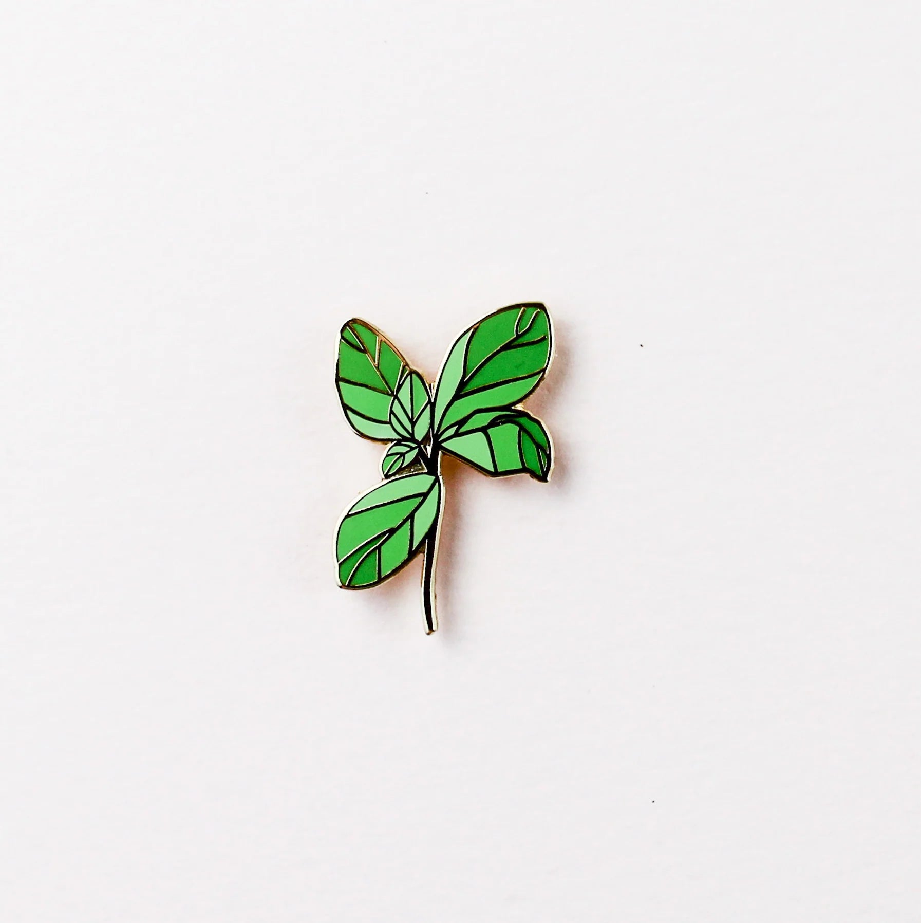 Green basil leaf enamel pin with needle back