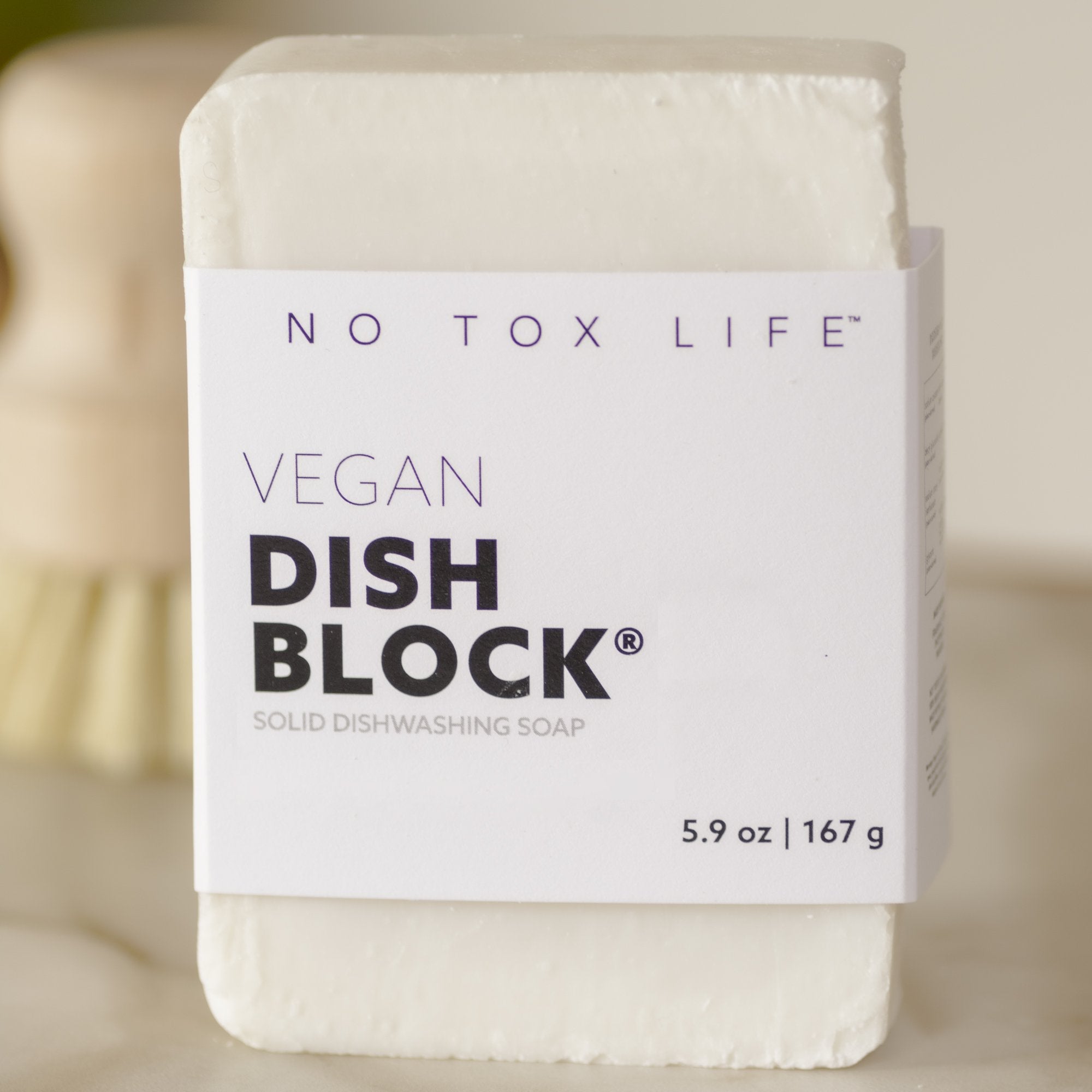 Dish Block® vegan solid dishwashing soap, 5.9 oz cube in white wrap