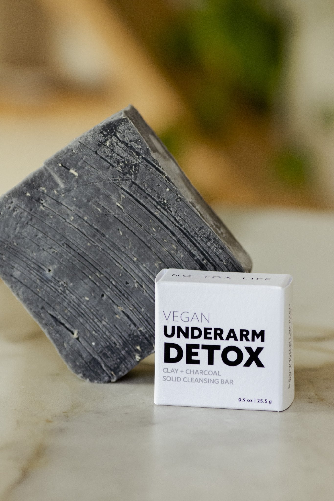 Mini underarm detox solid cleansing bar, charcoal clay, with vegan box